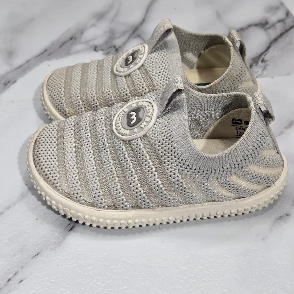BMCITYBM Toddler Walking Shoes Size 4 Gray Knit Slip On Sneakers First Walker